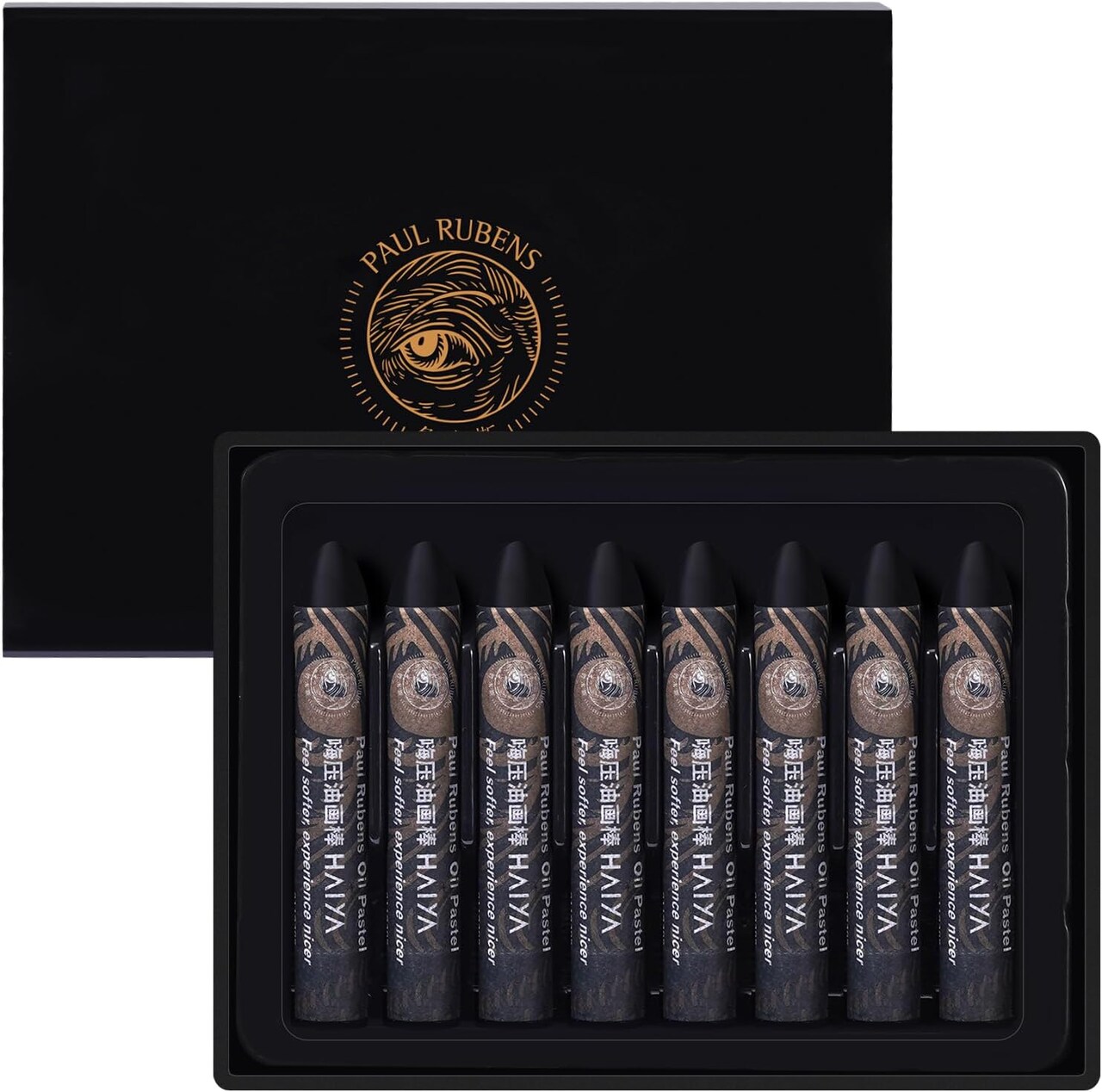 Oil Pastels, 8PCS Black Oil Pastel Set with Creamy Texture Easy to Blend, Bullet Heads HAIYA Oil Pastels for Artists and Beginners, Art Supplies for Painting and Drawing